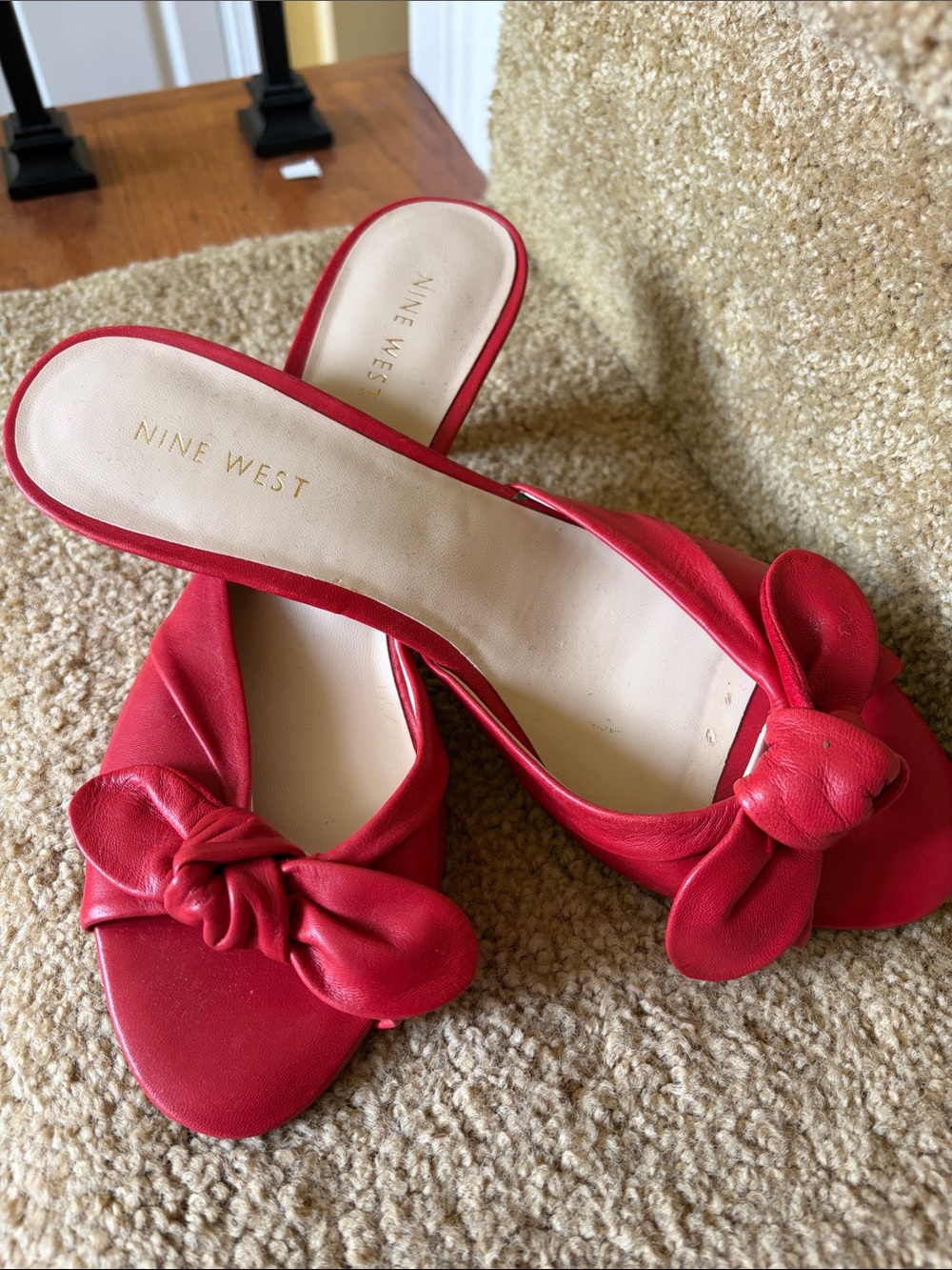Nine West Red Knotted Leather Slide Mules - Picture 2 of 5